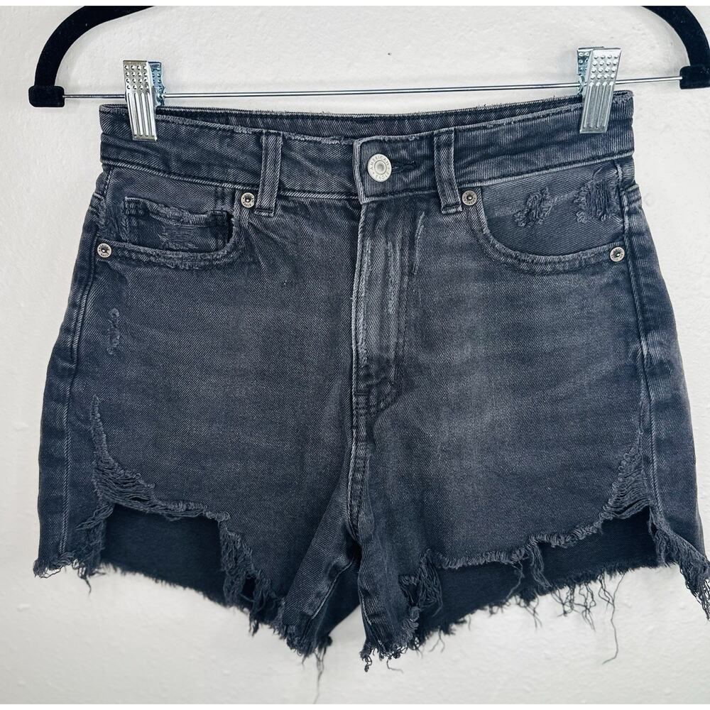 American Eagle Black Comfort Stretch Waist Band Distressed Denim Shorts Jorts 0